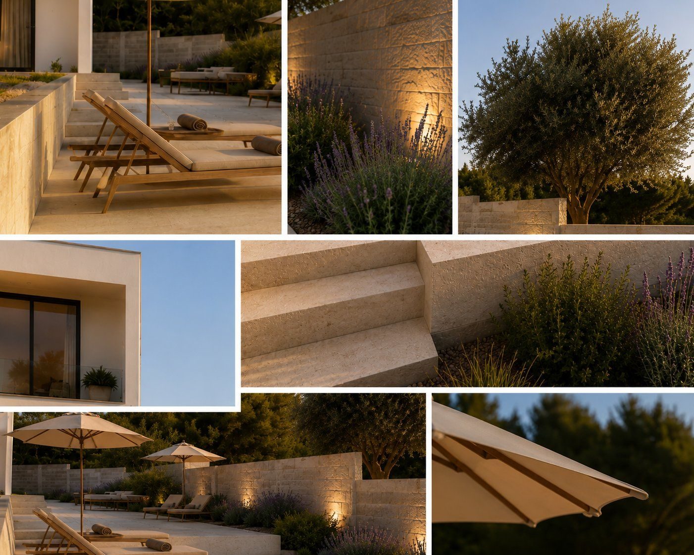 The house at GPort, its terrace and garden among olive trees